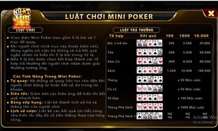 Luật chơi Mini Poker Nhatvip cho tân thủ