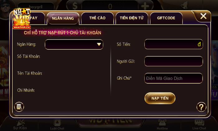 Giao dịch nạp Nhatvip qua ngân hàng nhanh gọn